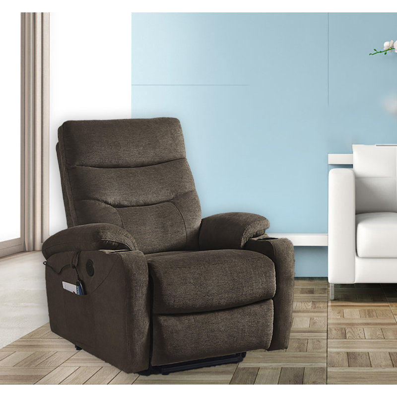 Upholstered Heated Massage Chair, Dark Brown Polyester