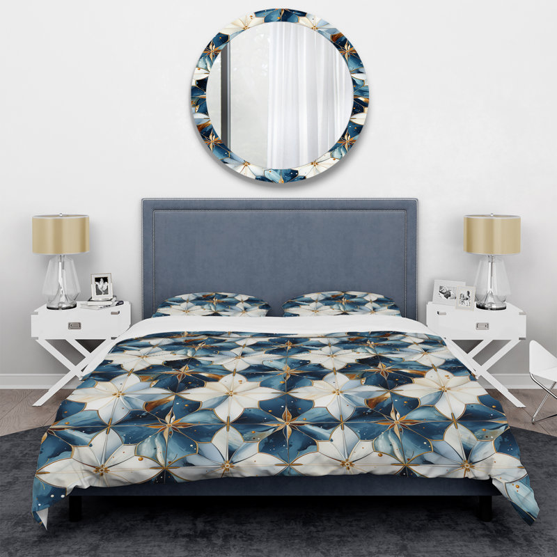 Ensemble de housse de couette en marbre Magena Retro Revival, Housse de couette simple + 1 taie décorative stan