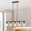 Suspension d'îlot de cuisine à 5 lumières, 60 W, luminaire de salle à manger réglable avec abat-jour en verre transparent, 4 tiges et 2 chaînes métalliques, douille E26, structure métallique, lustre linéaire de style ferme pour salle à manger