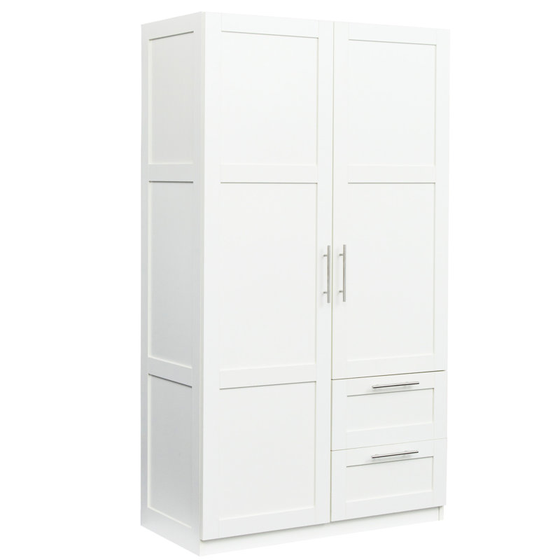 2 Doors, Drawers High Wardrobe And Kitchen Cabinet, White - 5 Storage Spaces, 15Mm Particle Board, 3Mm Back, Surface Drawers, Areas , Lasting, Easy To Freshen