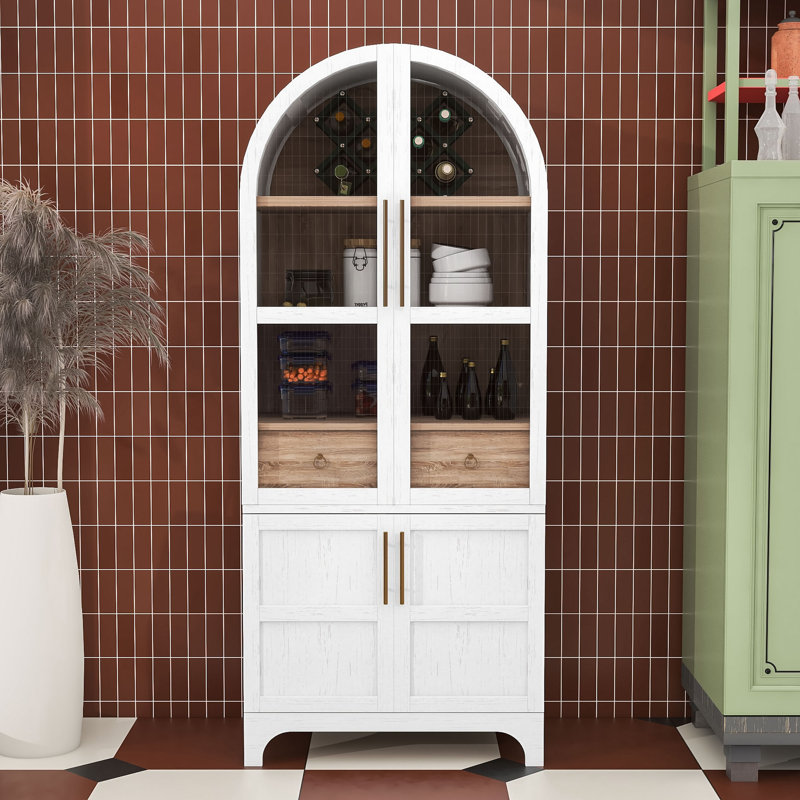 Garde-manger arqué avec tablettes réglables et tiroir, Blanc