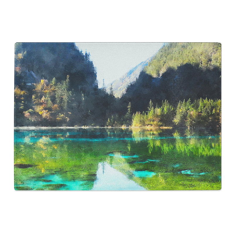 Lake and Mountain View Painting Chopping Board, 0.4cm H x 28.5cm W x 39cm L