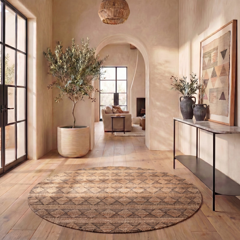 Irline Natural Fiber Hand Tufted Performance Geometric Rug, Round 6'