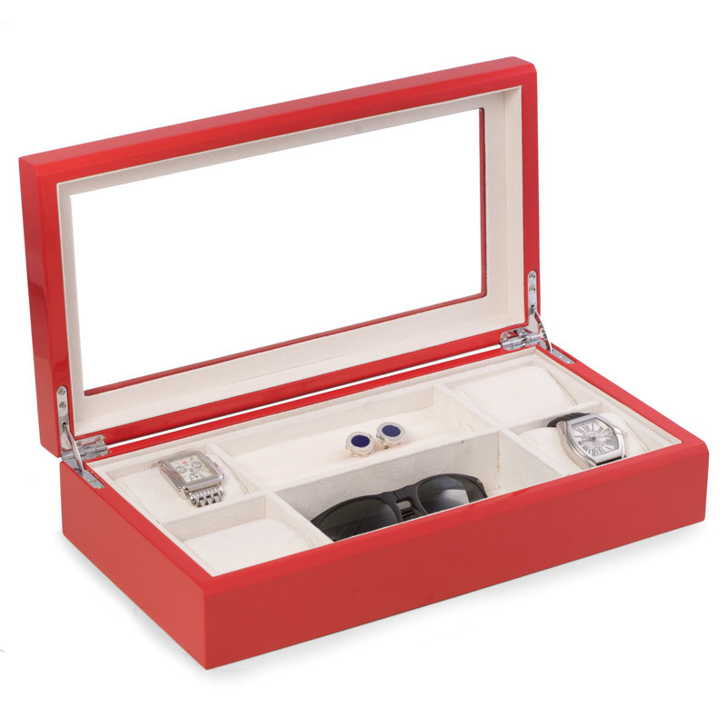 Wood Jewelry Box + Watch Winder, Red