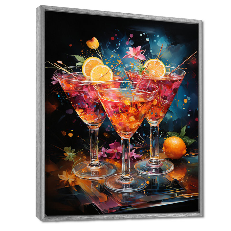 Louvene Cocktail Cocktail Confetti II - Art mural de cocktails, H 40 po x l 30 po x P 1,5 po, Cadre argenté flottant