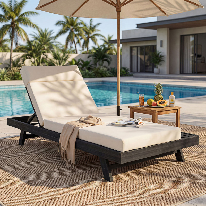 Chaise longue avec appui-tête et coussin, espace disponible d'un côté, Crème