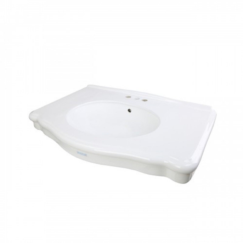 Darbyshire Wall Mount Bathroom Pedestal Sink Basin Part 34 Inches Wide Heavy Duty Sink With Backsplash, Overflow and Centerset Faucet Holes Renovators Supply Manufacturing