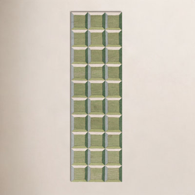 Giedre Green Beige Hand-Tufted Wool Rug