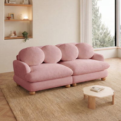 Canapé Comfy en chenille, canapé 2 places profond avec 4 coussins décoratifs, structure en bois massif pour le salon, la chambre à coucher, rose