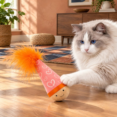 Built from hardwood with a rounded finish, this feather-style solid wood catnip wobbler works as a cat punching bag with 360 degrees irregular motion and a noiseless physical drive.