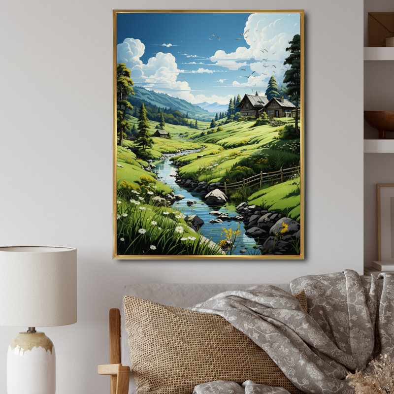 «Countryside Emerald Lake in II», reproduction sur toile, H 20 po x l 12 po x P 1 po, Cadre flottant doré