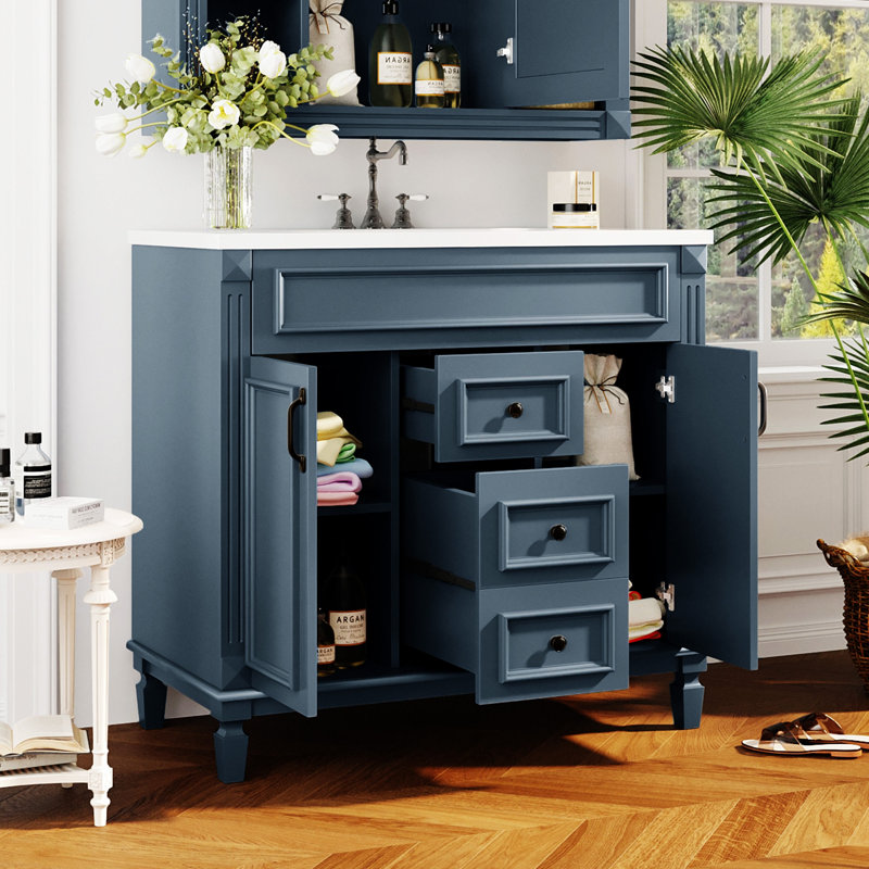 36'' Bathroom Vanity With Top Sink, Noir, Bleu