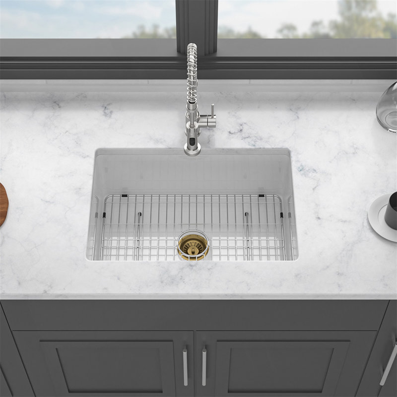 Évier de cuisine encastré à simple cuve en céramique de 27 pouces avec conception à double fixation et lavabo rectangulaire profond pour les cuisines modernes