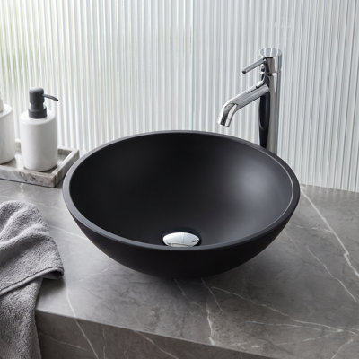 Lavabo de salle de bain vasque circulaire fait main en verre noir MatteShell ™