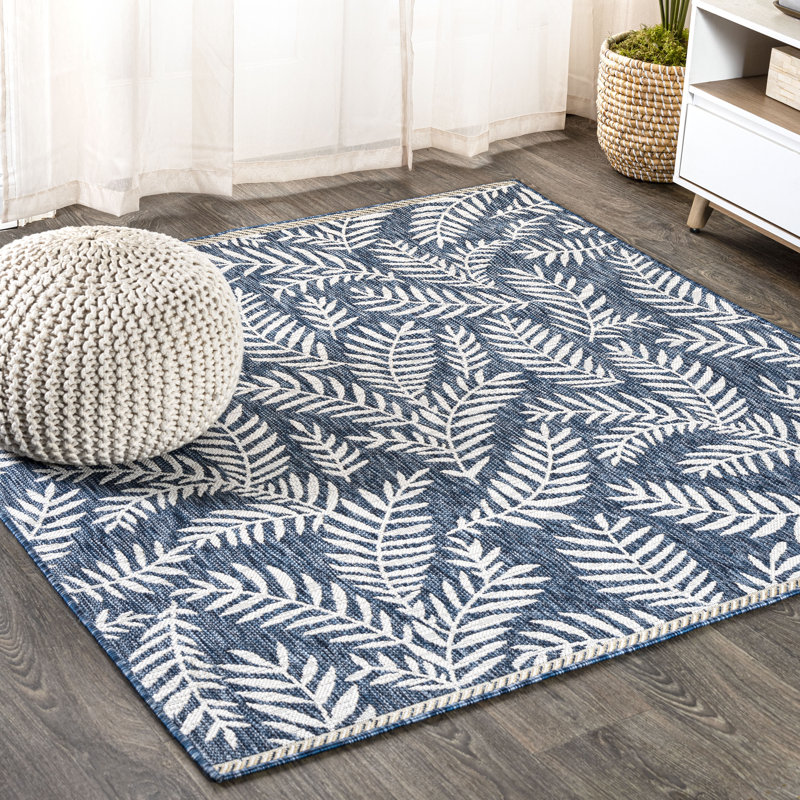 Tapis bleu marine / ivoire Mechling Nevis, Carré 5 pi 3 po