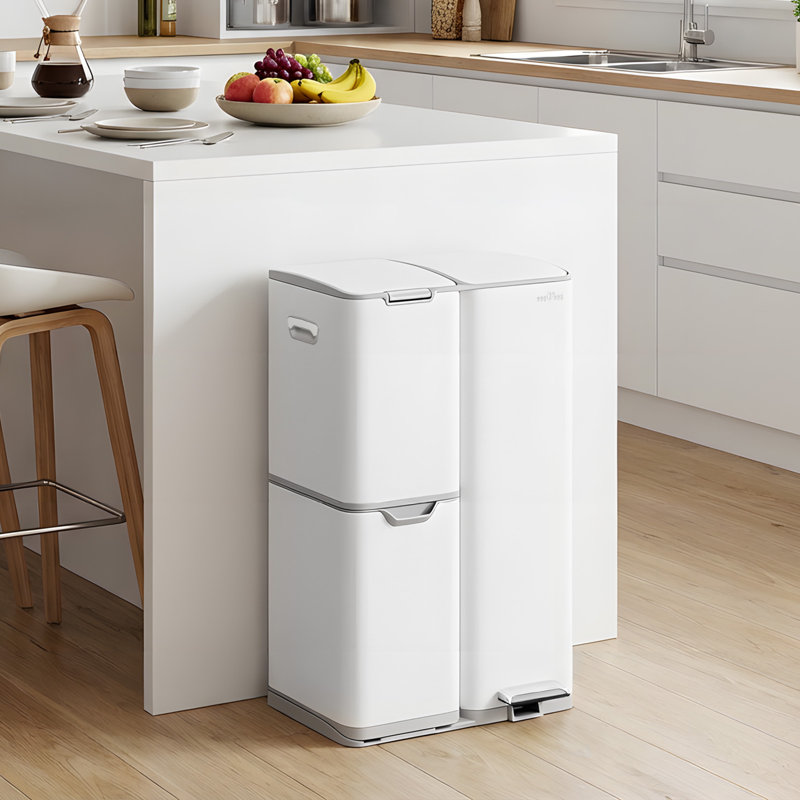 I2 Steel Multi-Compartment Rubbish & Recycling Bin - 60L, White