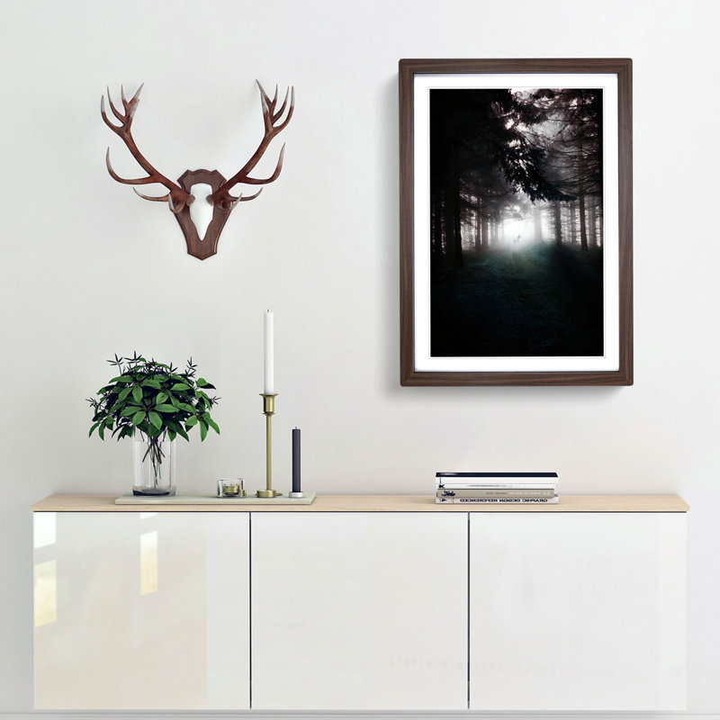 White Wolf in a Forest - Framed Print, 60cm H x 40cm W x 2cm D, Walnut
