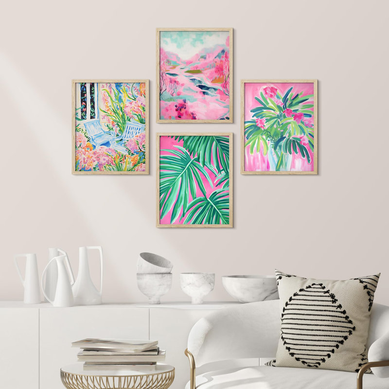 Tropical and Floral Bright Botanical, impression sur papier, 4 pièces, H 14 po x l 11 po, Naturel