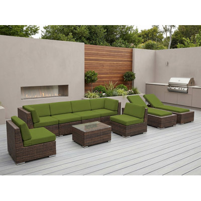 Barna 9 Piece Rattan Sectional Seating Group with Cushions - No Assembly