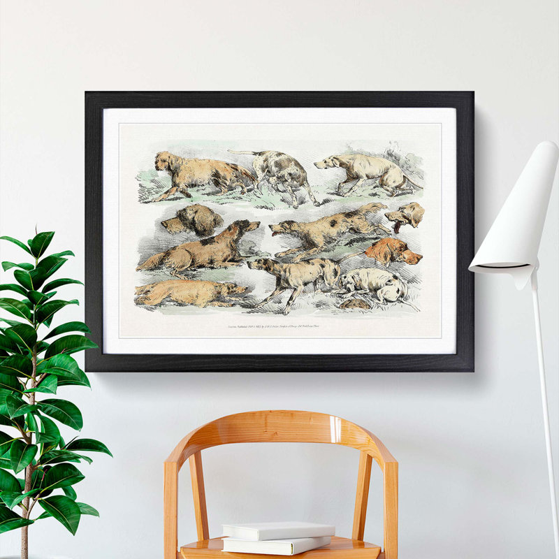 Illustration of Hounds by Henry Alken - Picture Frame Painting Print, 48cm H x 65cm W x 2cm D, Black Framed