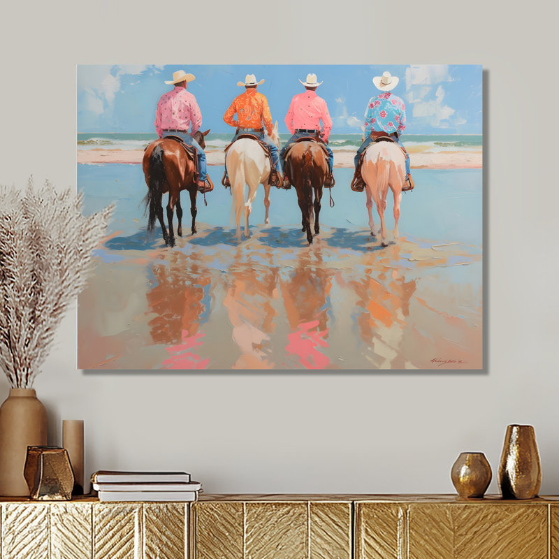 «Coastal Cowboys Horse Horse Riding At Matagorda Bay», reproduction d'art mural Cowboys, Métal métal