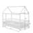 Twin Size Floor Wooden Bed With House Roof Frame, Fence Guardrails,White