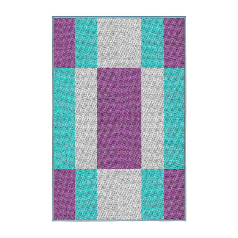 Tapis vert/mauve à motifs, Rectangle 5 pi x 7 pi