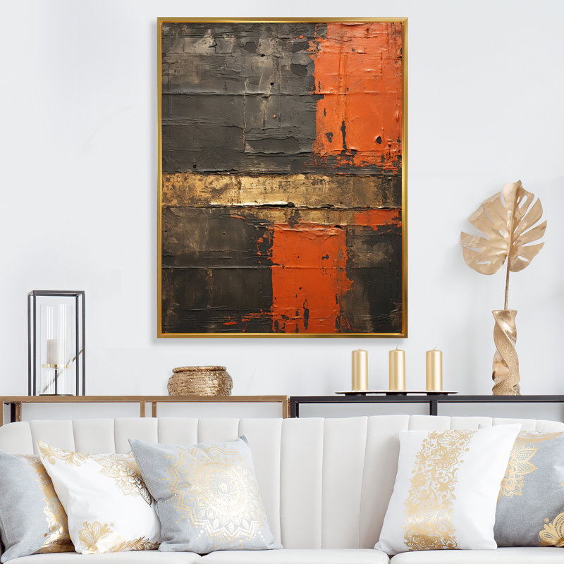 Passage in Time Distress Orange - impression, H 20 po x l 12 po x P 1 po, Cadre flottant doré