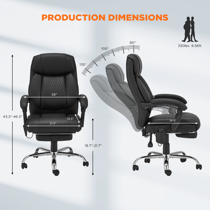 Executive Office Chair with Adjustable Height, Heat, and Massage Features –  for Ultimate Comfort and Support During Long Work Hours, Black