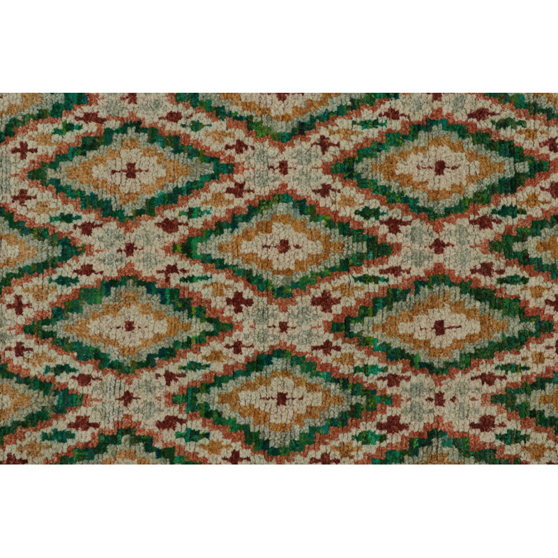 Moroccan Hand Knotted Geometric Area Rug, Runner 3' x 8'