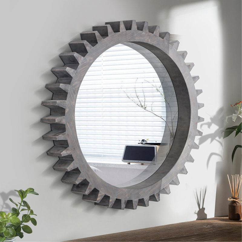 Charmant miroir décoratif en bois rétro pour diverses pièces et espaces, Gris, 42 po x 42 po