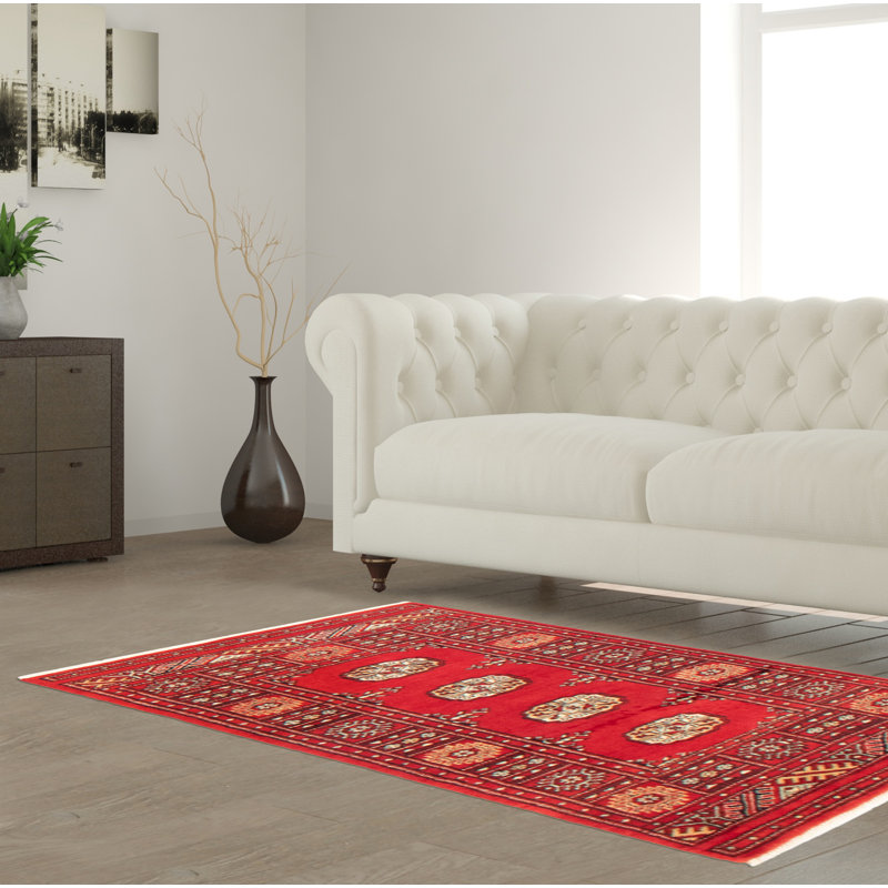 Tapis rouge foncé Maleaha Peshawar Bokhara 2 pi 6 po x 4 pi 5 po