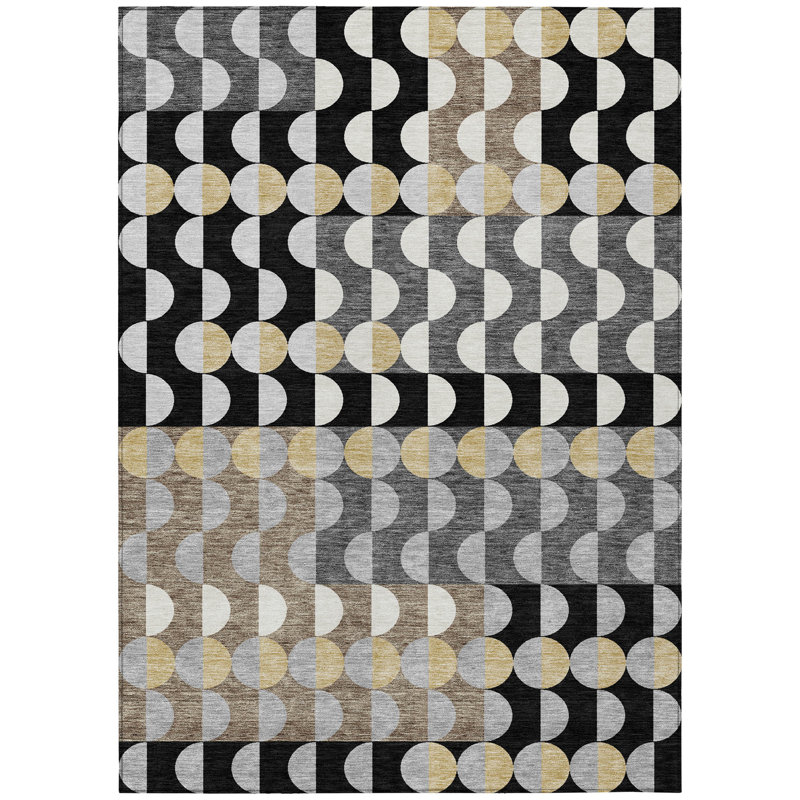 Machine Washable Indoor/Outdoor Chantille ACN2816 Geometric Rug, 5' x 7'6", Black