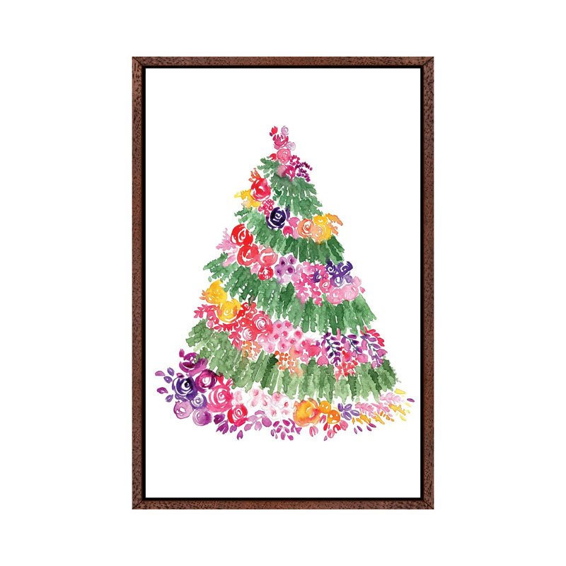 Floral Christmas Tree by Blursbyai - Gallery-Wrapped Canvas Giclée on Canvas, 66.04 cm H x 45.72 cm W, Classic Wood Framed