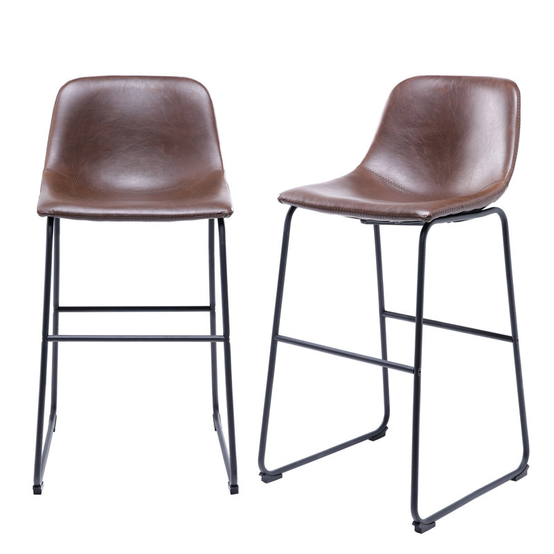 Tabourets de bar en cuir Parveena, Brun, Tabouret de comptoir (siège d'une hauteur de 24 p, 2