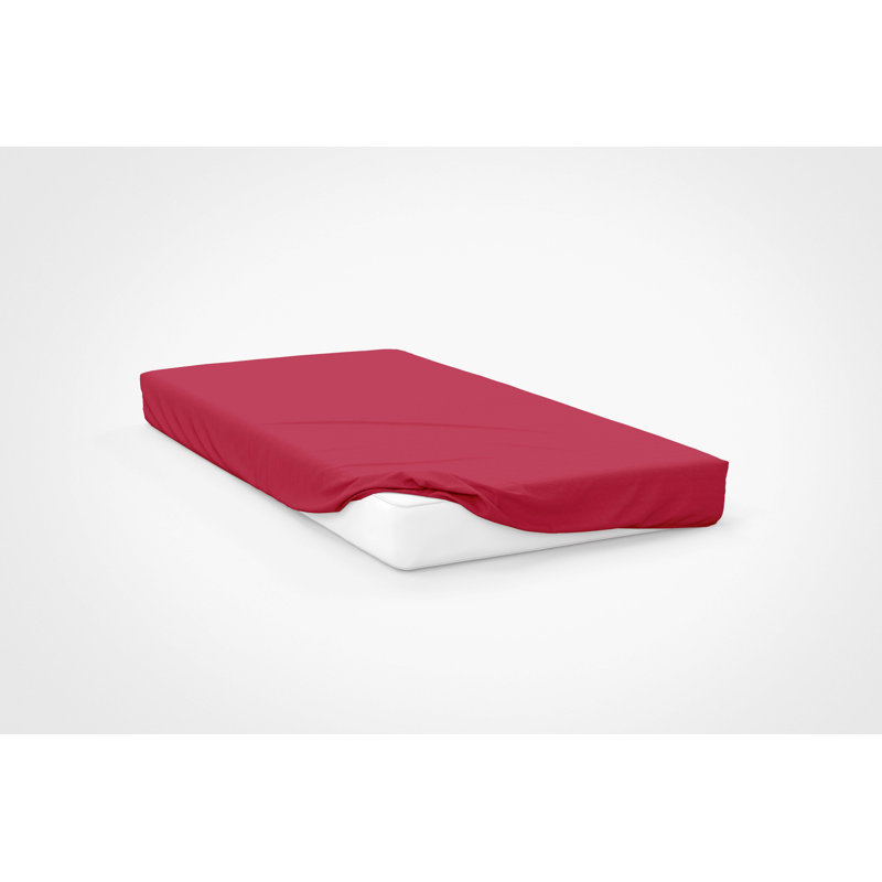 200 TC 50/50 Percale Polycotton Percale Fitted Sheet, Single (3'), Red