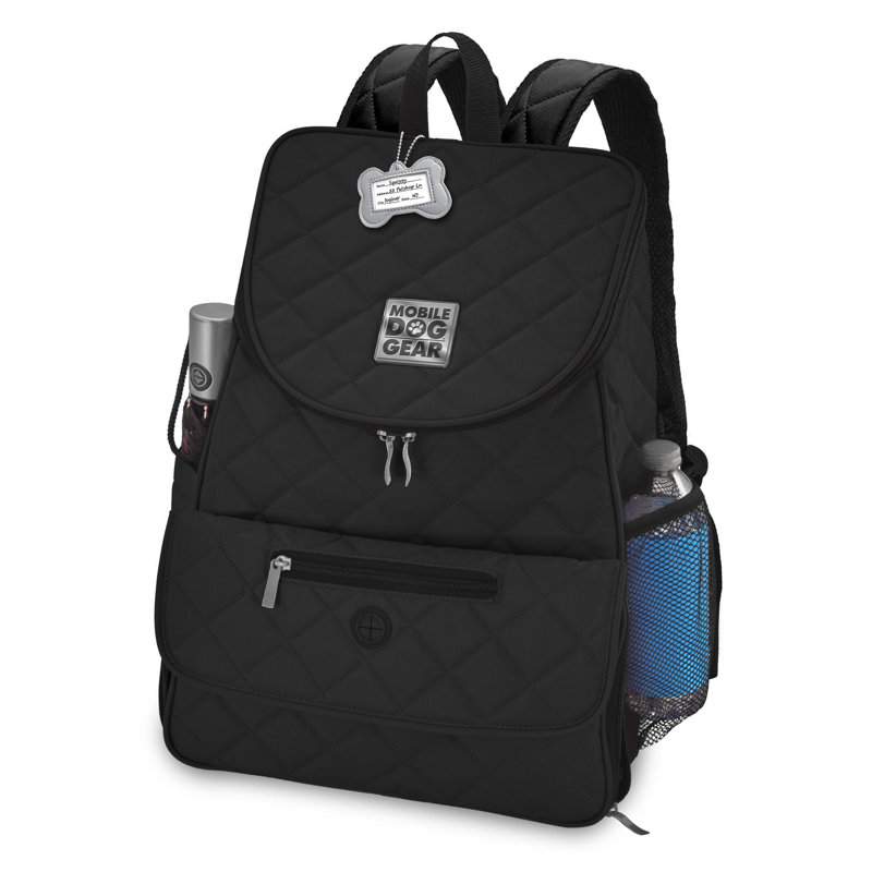Black Quilted Rolling Dog Carrier Backpack with Accessories
