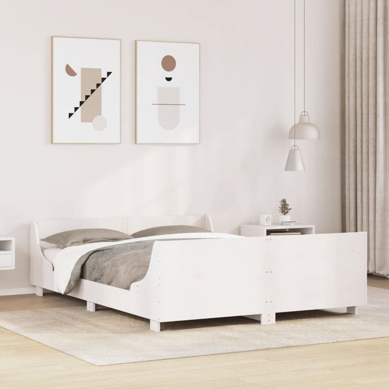 Solid Wood Bed Frame, Small Double (4'), White