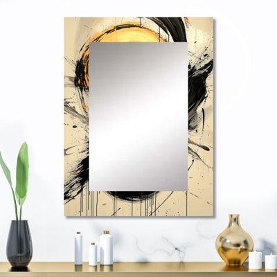 Abstrait cercle doré et gris II - miroir décoratif formes abstraites, miroir mural doré, impression sur métal