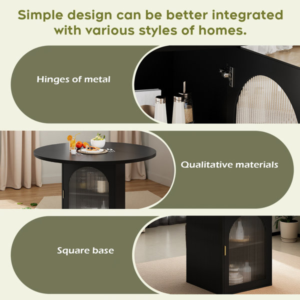 Ebern Designs 47 Inch Round Dining Table With Storage Cabinet, Modern ...