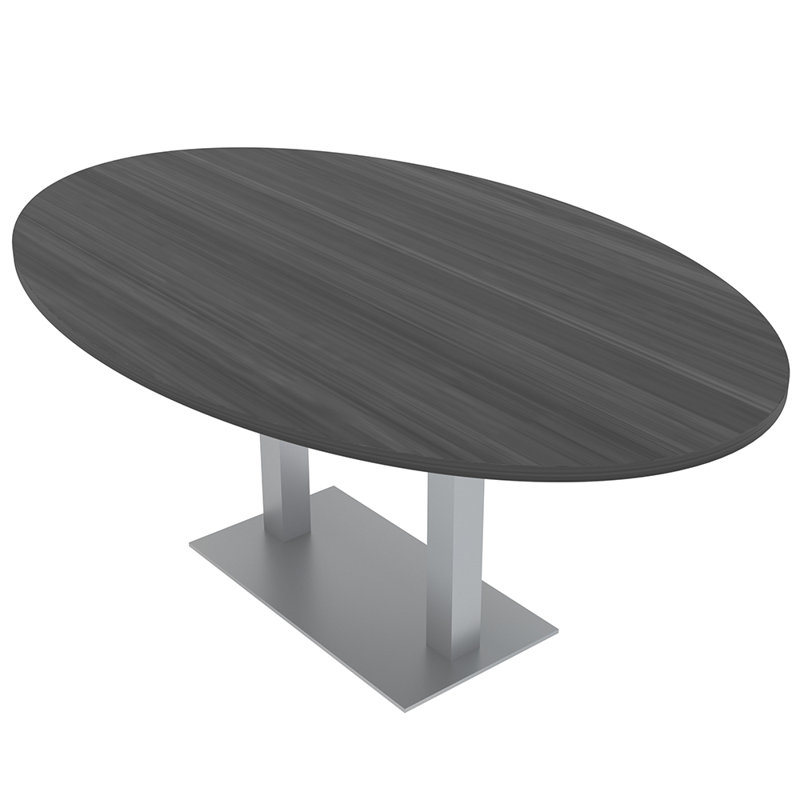 Table de conférence ovale 6 personnes avec base double, H 30 po x l 72 po x P 48 po, Nuit asiatique, Argent argent