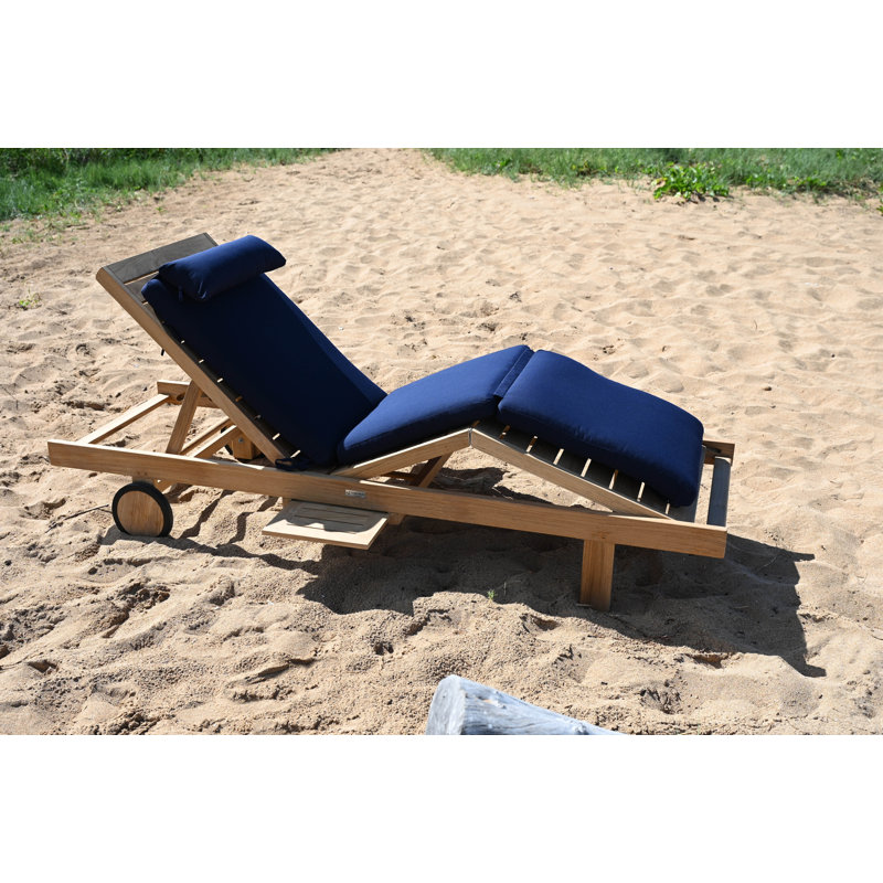 Quincy Outdoor Teak Chaise Lounge, Spectrum Indigo Sunbrella® Plainweave