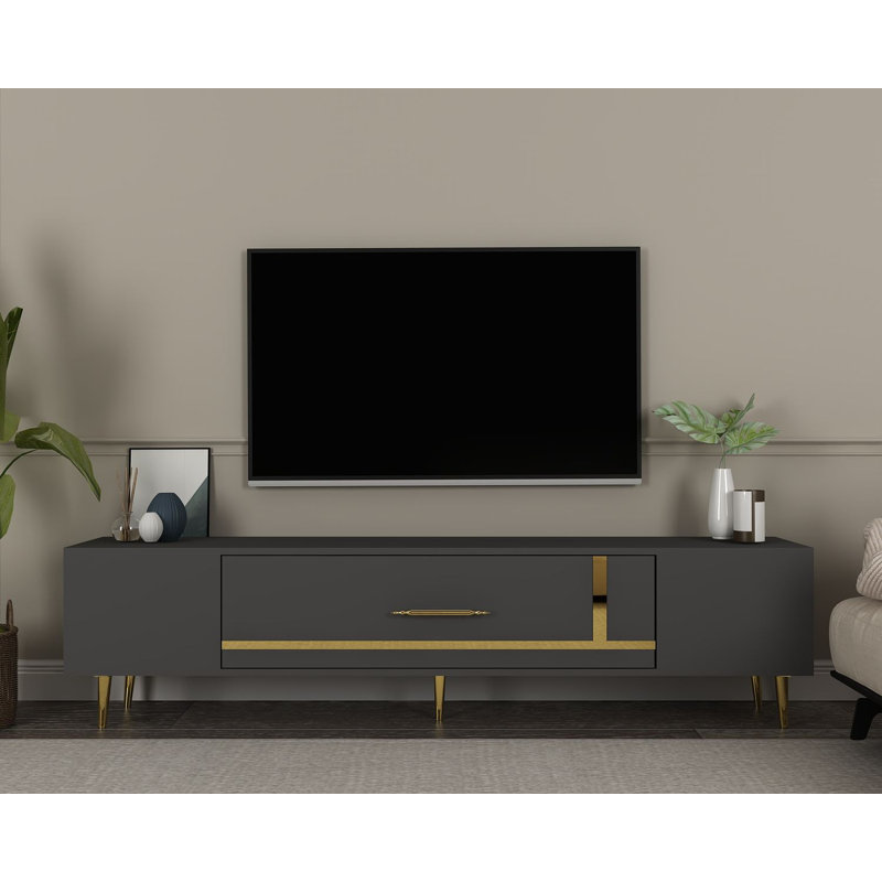 Olivia TV Stand, Grey/Gold, 150cm