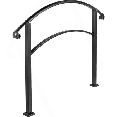 Handrails For Outdoor Steps, Fit 1 Or 5 Steps Outdoor Stair Railing, Black Wrought Iron Handrail, Flexible Front Porch Hand Rail, Transitional Handrails For Concrete Steps Or Wooden Stairs