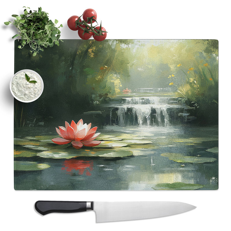 Water Lily Pond Graphics  Glass Chopping Board