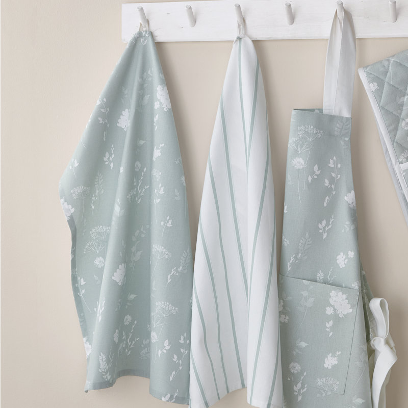 Meadowsweet Floral Two Pack Tea Towels, Green