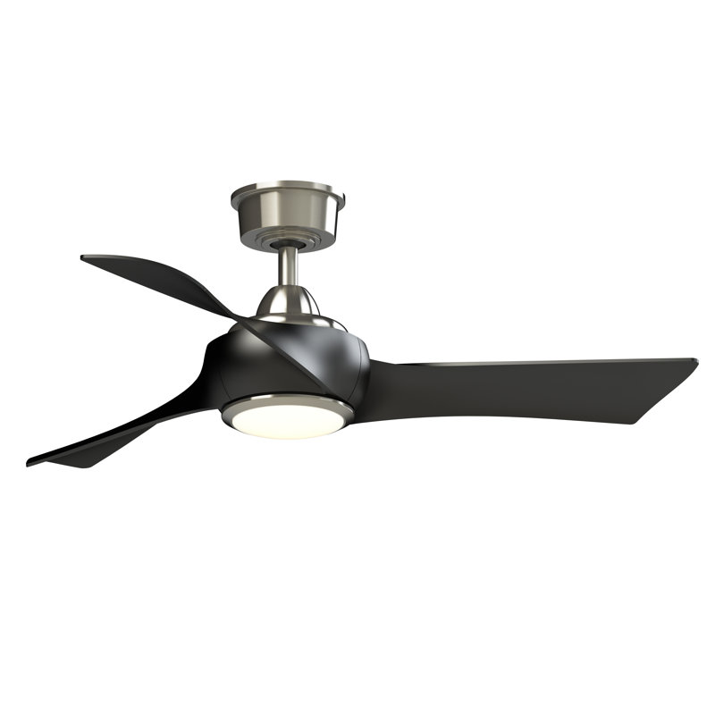 Wrap Custom 44 inch Indoor/Outdoor Ceiling Fan with LED CCT Select Light Kit - Brushed Nickel with Black blades, Black