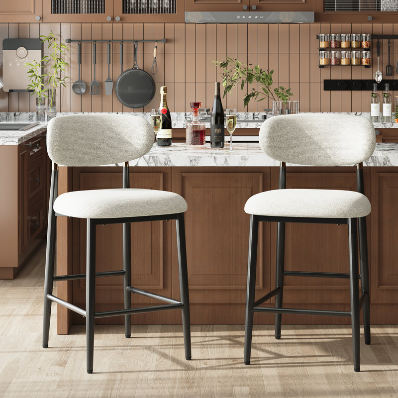 Tabouret de bar rembourré à hauteur de comptoir avec structure en métal, Beige