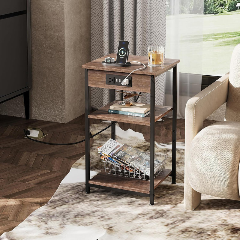3-Tier Side Table with Storage, Brown