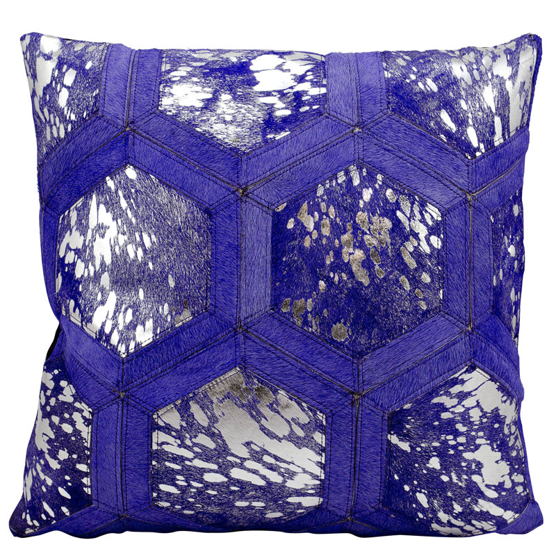 20" Purple and Silver Leather Hexagon Throw Pillow